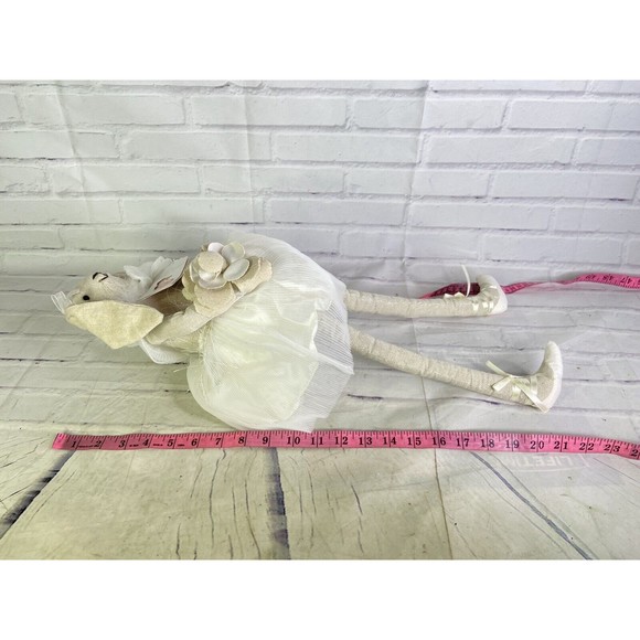 Hoppy Easter Shelf Sitter Ballerina Bunny Rabbit Doll Sitting White Beige Floral - Picture 12 of 12